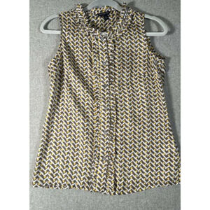 Banana Republic Women Yellow Brown Sheer Sleeveless Blouse XS